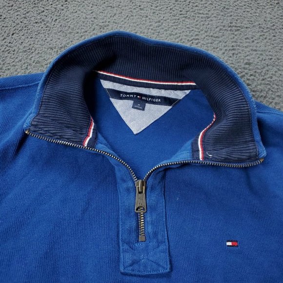 Tommy Hilfiger Pullover Sweater Blue Zip Up Cotton Mens Size M Medium - Picture 1 of 9
